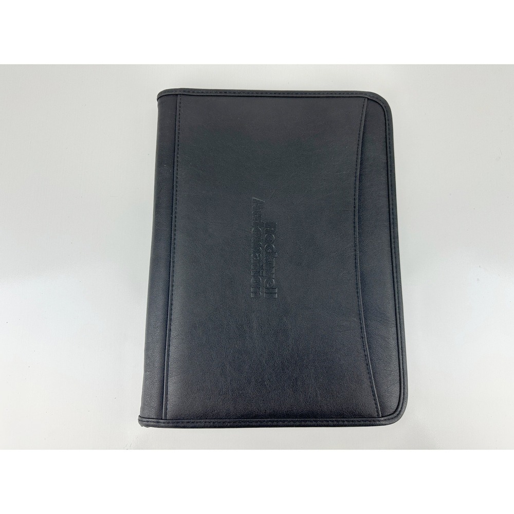 Leeds Rockwell Automation Black Faux Leather Zip Up Portfolio Padfolio Organizer